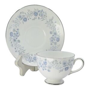 Wedgwood Belle Fleur Footed Cup and Saucer Bone China Set, Vintage, England.